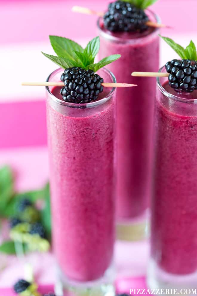 Blackberry Coolers by Pizzazzerie.com - Nothing screams summer more than frosty fruity drinks. Wine slushies, mules, sangria,  mimosas, cocktails, margaritas, and more! Graduations, Memorial Day, Fourth of July, or just a summer gathering with friends and family are all great reasons to throw a summer party.  No summer party is complete without fruity, slushy, cold drinks. You'll love these 10 summer drink recipes.  You'll be happy you tried them all. #summerdrinks #summerdrinkrecipes #foodanddrink #frozendrinks #wineslushies #frozencocktails #cocktails #partydrinks #partydrinkrecipes #HWS #healthywealthyskinny