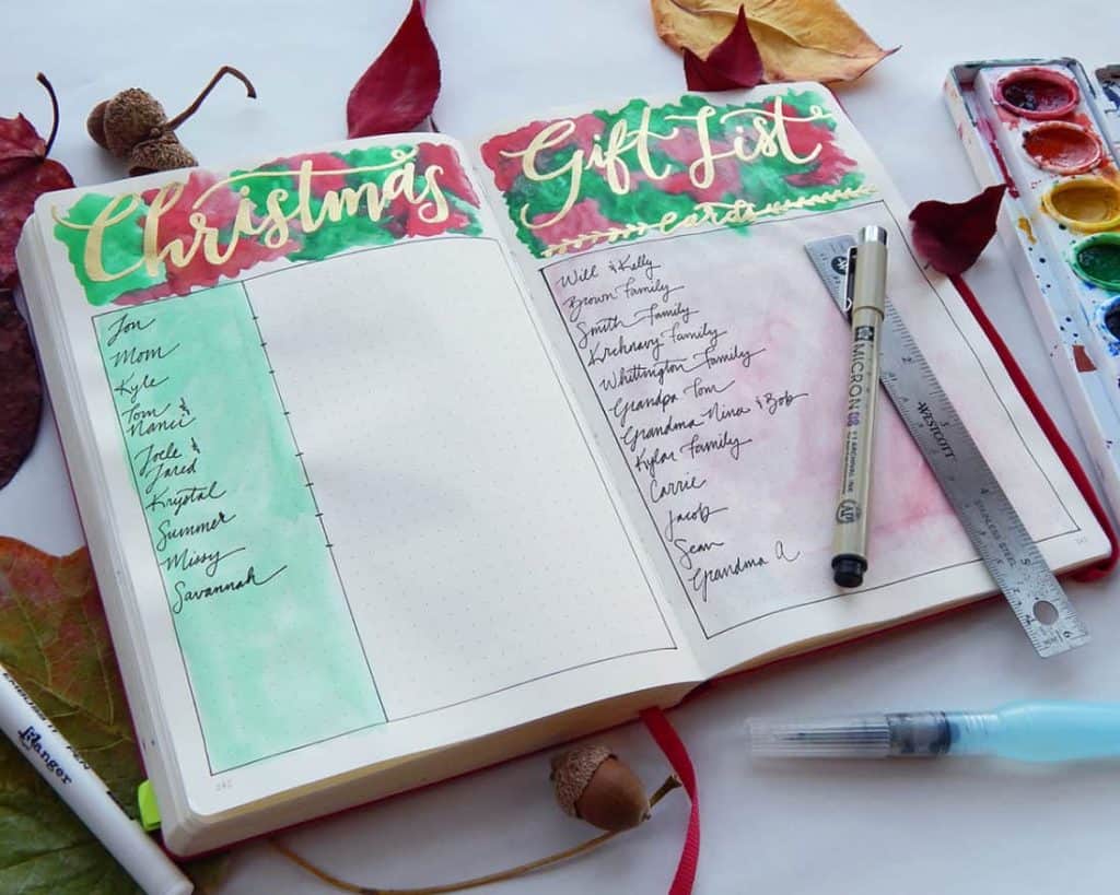 What is a bullet Journal - Example Christmas Gift Tracker by Little Coffee Fox