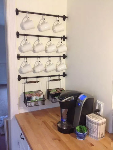 Kitchen organization Ideas - Use Walls for Hanging Mugs