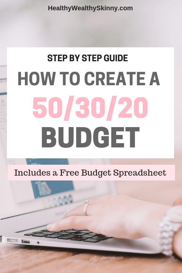 Budgeting | Are you looking for a simple and flexible way to manage your money. Learn how to create a 50/30/20 Budget with this Step by Step Guide. Get a Free budget spreadsheet to create your budget in a flash. #budgeting #personalfinance #budgeting101 #savingmoney #HWS #healthywealthyskinny