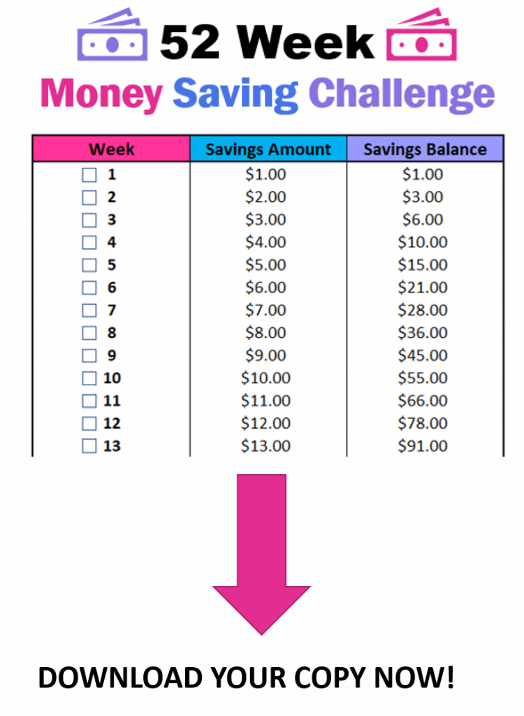 Free 52 Week Money Challenge Printable