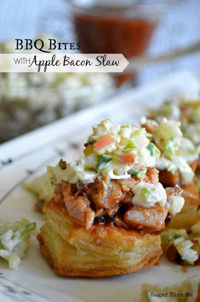 BBQ Bites with Apple Bacon Slaw by Sugar Dish Me | Super Bowl Party Food Ideas for your next super bowl party.  Get Super Bowl recipes for appetizers, main dishes,  chicken wings, drinks and cocktails. Find party food recipes to make your football party a crowd favorite. #superbowl #partyfood #partyrecipes #foodanddrink #superbowlparty #HWS #healthywealthyskinny