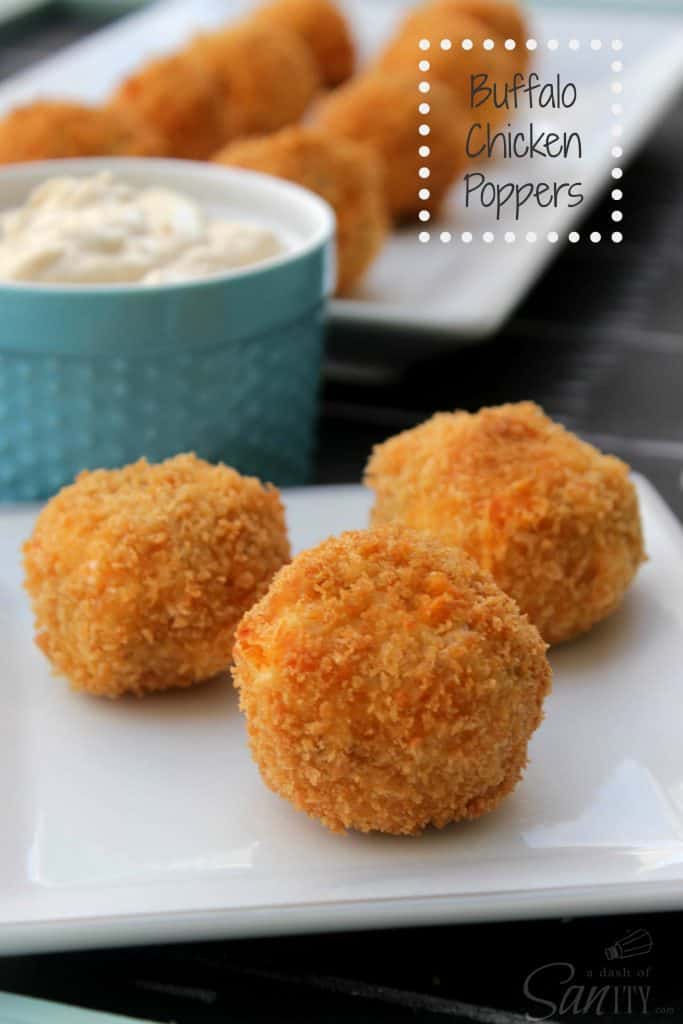 Buffalo Chicken Poppers by Dash of Sanity | Super Bowl Party Food Ideas for your next super bowl party.  Get Super Bowl recipes for appetizers, main dishes,  chicken wings, drinks and cocktails. Find party food recipes to make your football party a crowd favorite. #superbowl #partyfood #partyrecipes #foodanddrink #superbowlparty #HWS #healthywealthyskinny