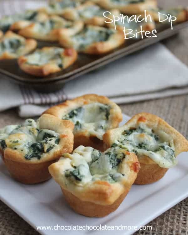 Spinach Dip Bites by Chocolate Chocolate and More | Super Bowl Party Food Ideas for your next super bowl party.  Get Super Bowl recipes for appetizers, main dishes,  chicken wings, drinks and cocktails. Find party food recipes to make your football party a crowd favorite. #superbowl #partyfood #partyrecipes #foodanddrink #superbowlparty #HWS #healthywealthyskinny