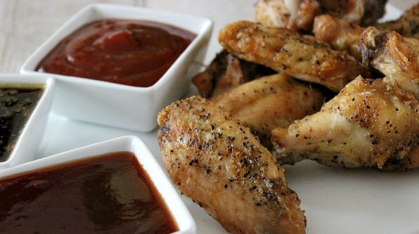 Grilled Naked Wings with Three Sauces by Pocket Change Gourmet | Super Bowl Party Food Ideas for your next super bowl party.  Get Super Bowl recipes for appetizers, main dishes,  chicken wings, drinks and cocktails. Find party food recipes to make your football party a crowd favorite. #superbowl #partyfood #partyrecipes #foodanddrink #superbowlparty #HWS #healthywealthyskinny