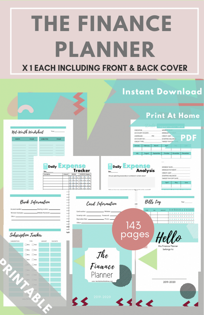 Free Finance Printables - The Finance Planner - Free Finance Printables to help you organize your finances. Our Finance planner is designed to help you track and organize every aspect of your personal finances. Create your budget, manage savings, fund your emergency fund, track your daily spending, and even create a dept repayment plan.  You can do all of this using the Free Finance Planner from Healthy Wealthy Skinny.  It includes all the finance printables that you will need. #financeprintables #personalfinance #financetools #budgeting #savingmoney #financeplanner #HWS #healthywealthyskinny