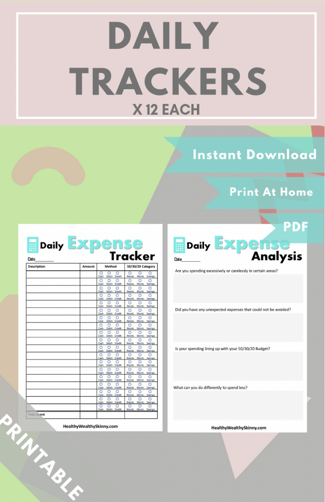 Free Finance Printables - Daily Tracker Pages - Free Finance Printables to help you organize your finances. Our Finance planner is designed to help you track and organize every aspect of your personal finances. Create your budget, manage savings, fund your emergency fund, track your daily spending, and even create a dept repayment plan.  You can do all of this using the Free Finance Planner from Healthy Wealthy Skinny.  It includes all the finance printables that you will need. #financeprintables #personalfinance #financetools #budgeting #savingmoney #financeplanner #HWS #healthywealthyskinny