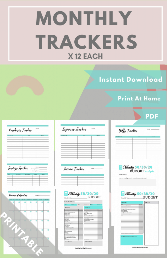 Free Finance Printables - Monthly Tracker Pages - Free Finance Printables to help you organize your finances. Our Finance planner is designed to help you track and organize every aspect of your personal finances. Create your budget, manage savings, fund your emergency fund, track your daily spending, and even create a dept repayment plan.  You can do all of this using the Free Finance Planner from Healthy Wealthy Skinny.  It includes all the finance printables that you will need. #financeprintables #personalfinance #financetools #budgeting #savingmoney #financeplanner #HWS #healthywealthyskinny