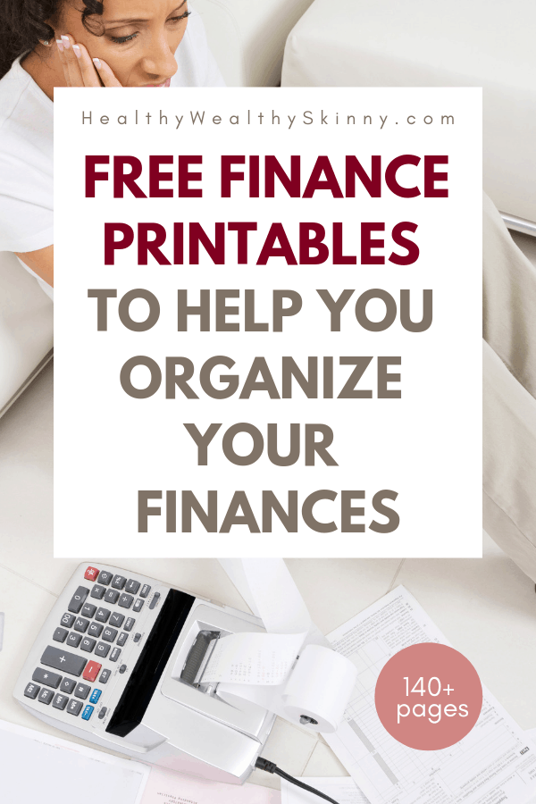 Free Finance Printables to help you organize your finances. Our Finance planner is designed to help you track and organize every aspect of your personal finances. Create your budget, manage savings, fund your emergency fund, track your daily spending, and even create a dept repayment plan.  You can do all of this using the Free Finance Planner from Healthy Wealthy Skinny.  It includes all the finance printables that you will need. #financeprintables #personalfinance #financetools #budgeting #savingmoney #financeplanner #HWS #healthywealthyskinny